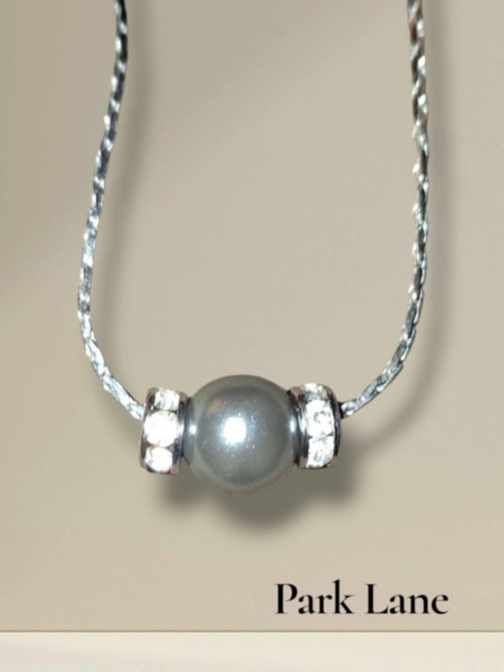 Park Lane Silver-tone Chain Necklace with Gray Pearl and Rhinestone Accents
